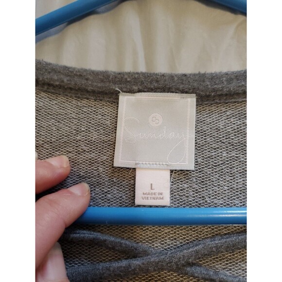 Womens Large Top 3/4 Sleeve Heathered Gray Lace Up Neckline Sunday Tunic Length - Picture 5 of 8